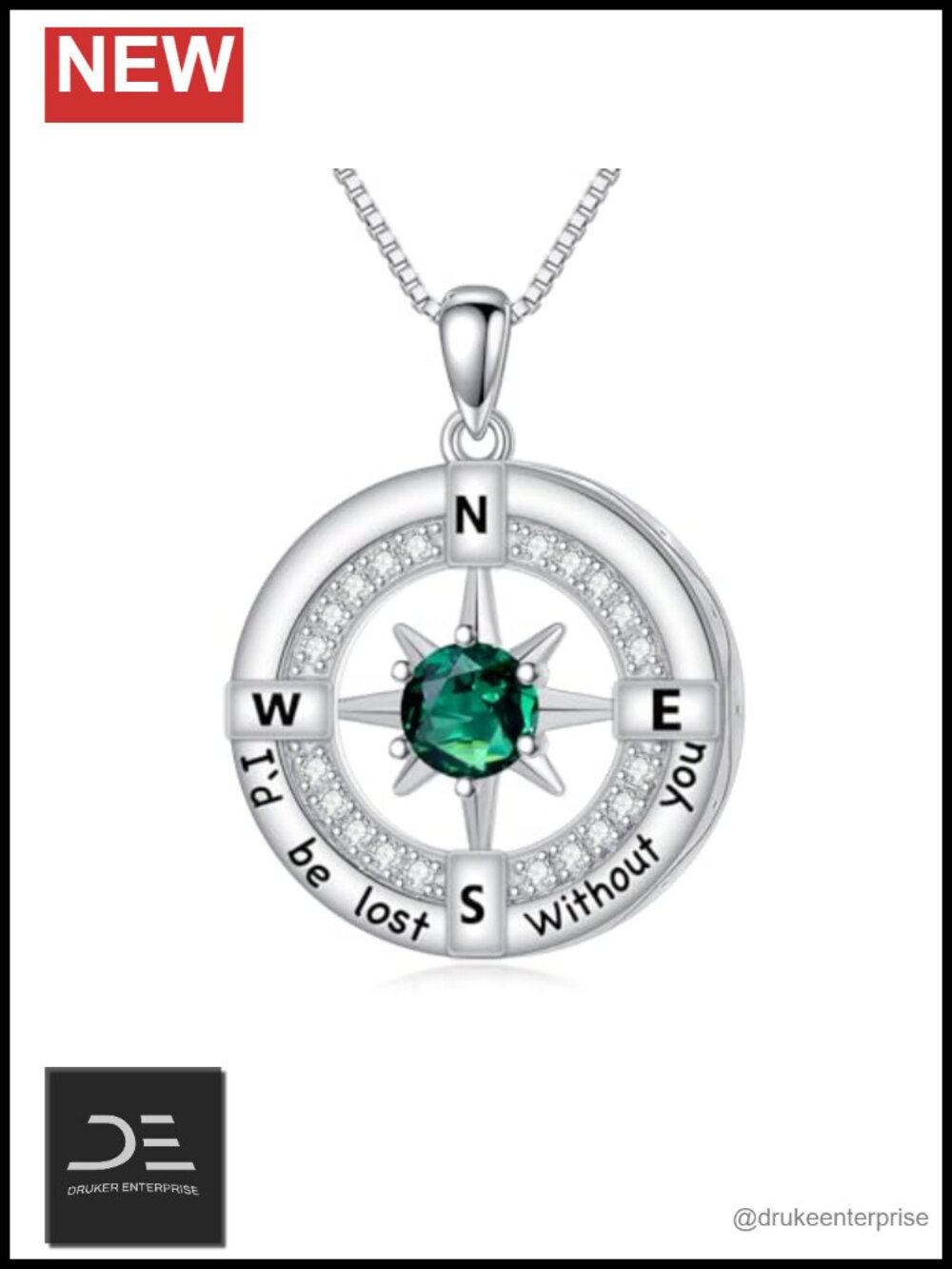 Compass Urn Necklace Ashes S925 Sterling Silver White Gold Plated Memorial